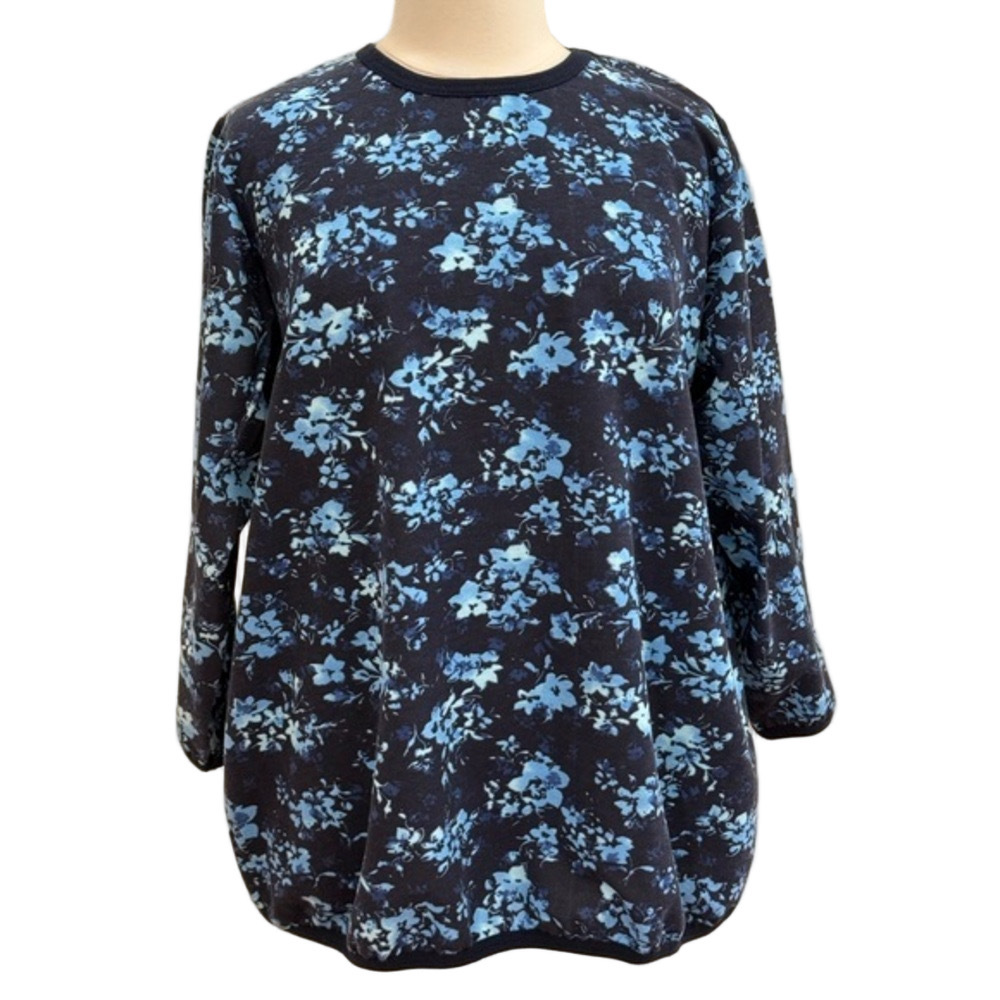 Woman Within Navy and Blue Floral Fleece Top size 1X (22/24)